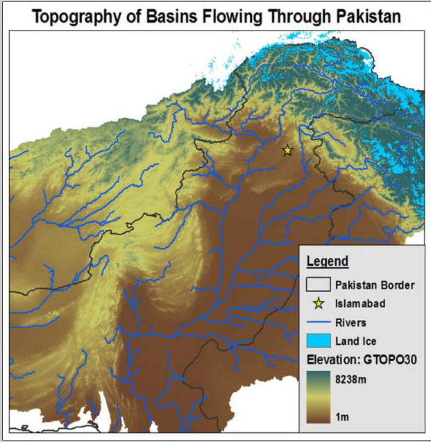 Topography of Basins Flowing through Pakistan