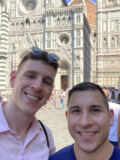Selfie of Jacob and Scott in front of Il Duomo in Florence, Italy