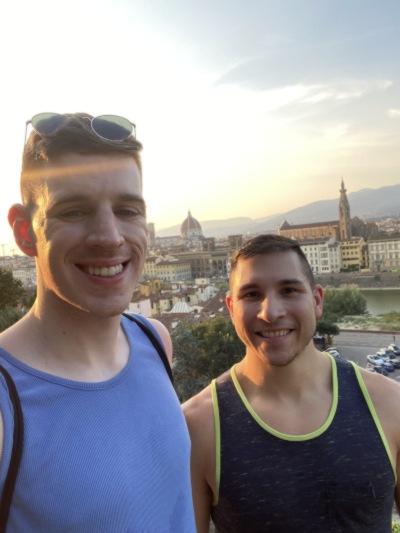 Selfie of Jacob and Scott with the Florence skyline in the background