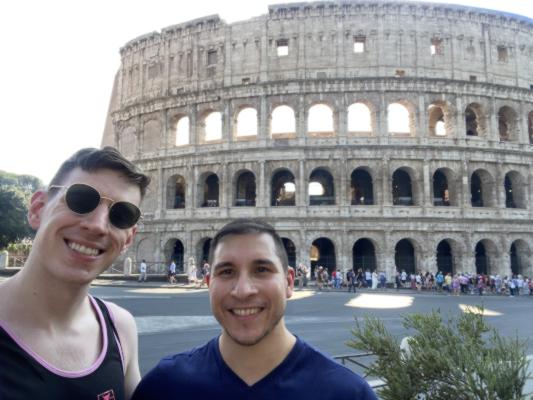 Selfie of Jacob and Scott with the Colosseum in the background