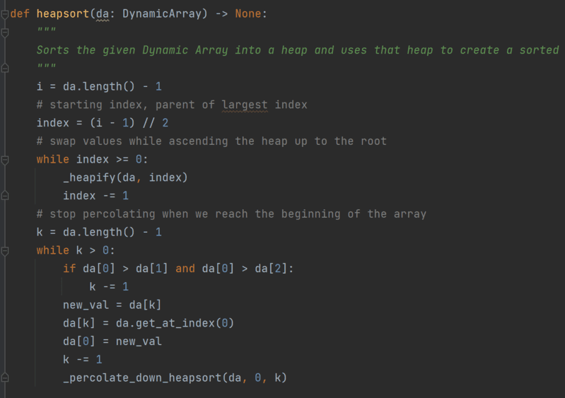 Heapsort Project, a captured segment of an implementation of a heapsort algorithm in Python language.