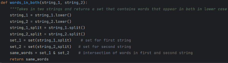 Python code that finds the same letter in two strings.