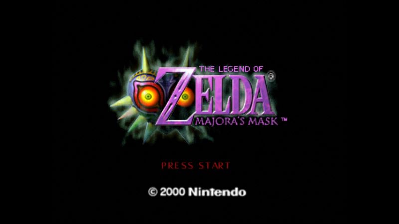 A starting screen for the game Zelda: Majora's Mask.