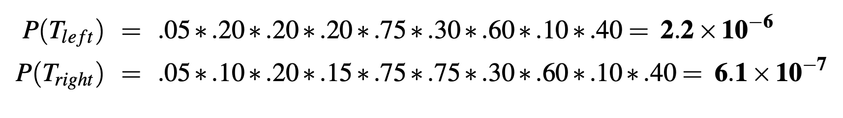 probabilities of the two parses in the above figure