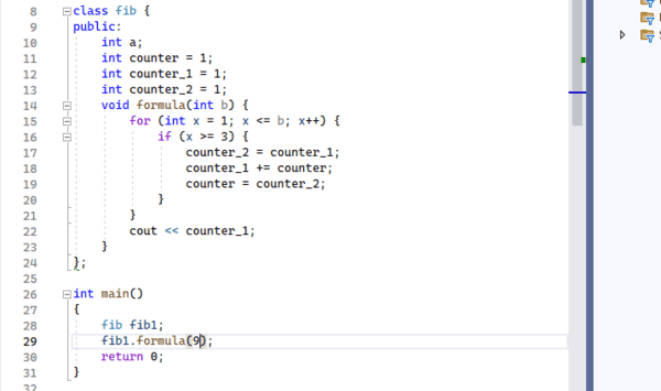 C++ code that give you the correct fibonacci number based on user input.