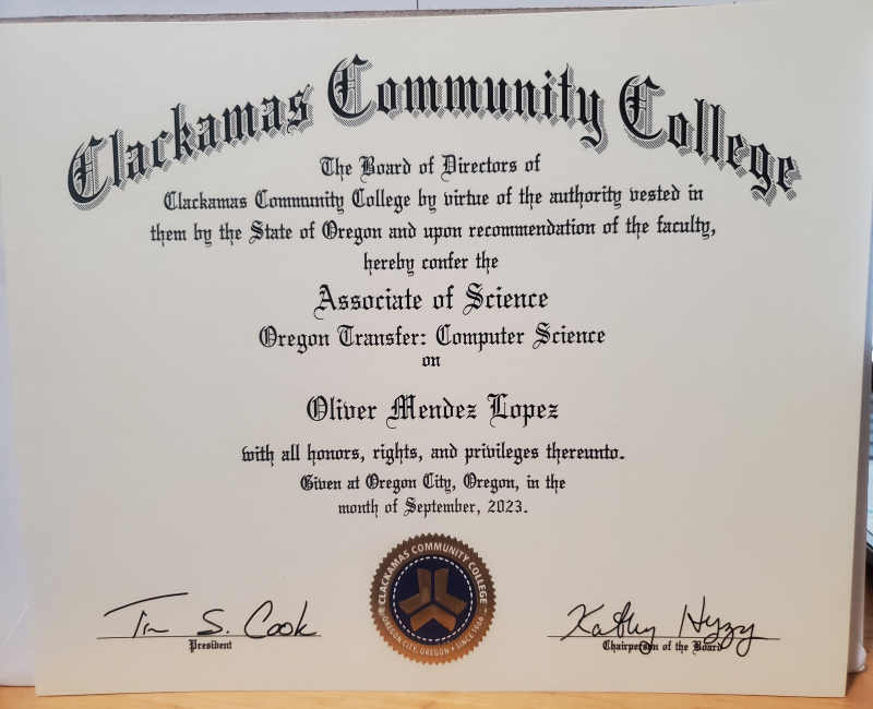 The day I finally received my associate degree in computer science in the mail.