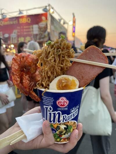 Flying cup noodles at Richmond Night Market in Richmond, Canada