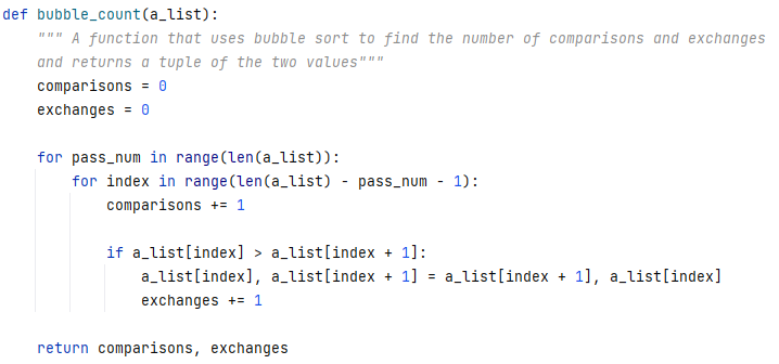 This image shows coding in python for bubble count or bubble sort.