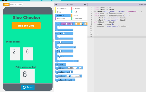This is one of my first projects with coding a simple dice game written in javascript using a website that help you code.