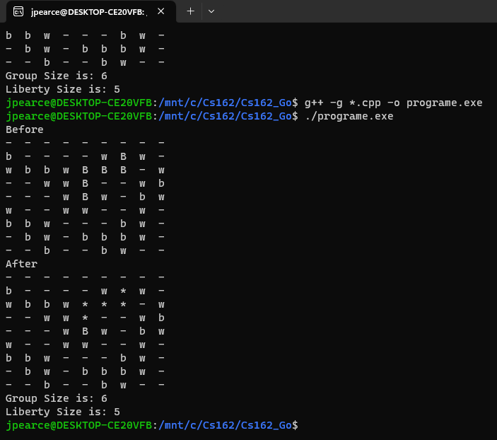 This is another coding project of mine which calculates the liberty and group size of a particular piece on a go board.