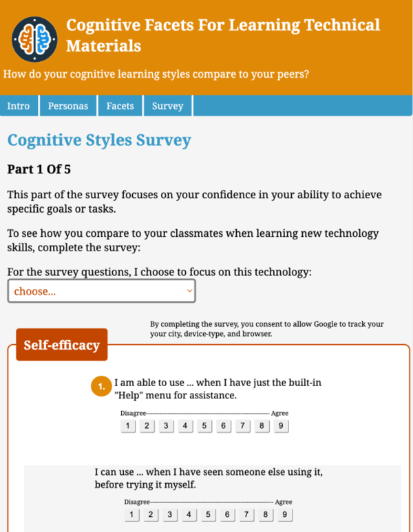 Cognitive Facets for learning technical materials